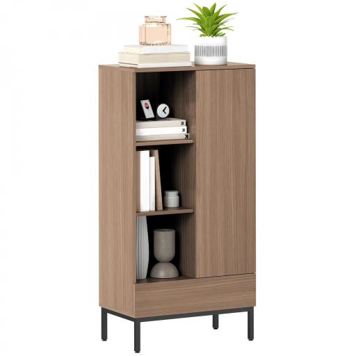 Aparador para Salón Moderno con Puerta Cajón Estante Ajustable y 3 Compartimentos Abiertos 60x34x121 cm Natural [9]