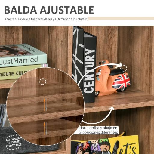 Aparador con Puerta de Metal Mueble Auxiliar con 3 Estantes Abiertos y Armario con Puerta y Balda Ajustable para Salón Cocina 80x35x82 cm Madera Natural [4]