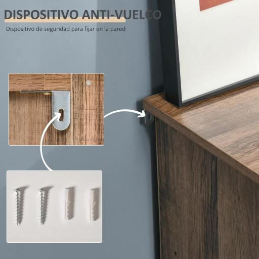 Aparador con Puerta de Metal Mueble Auxiliar con 3 Estantes Abiertos y Armario con Puerta y Balda Ajustable para Salón Cocina 80x35x82 cm Madera Natural [6]