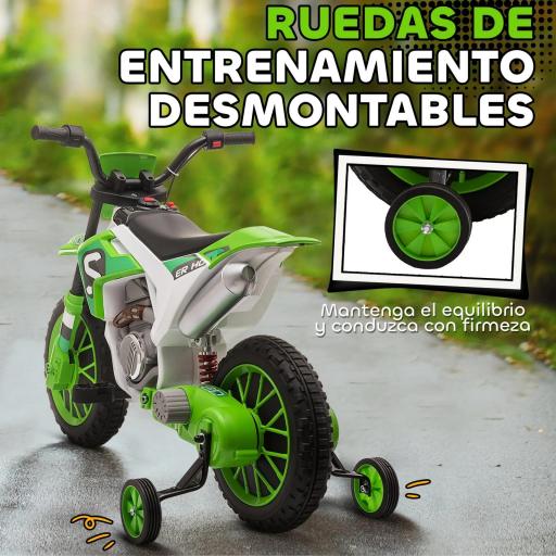 Moto Eléctrica para Niños de +3 Años 12V Moto de Juguete Infantil con 2 Ruedas de Equilibrio Velocidad 3-8 km/h Arranque Suave 106,5x51,5x68 cm Verde [5]