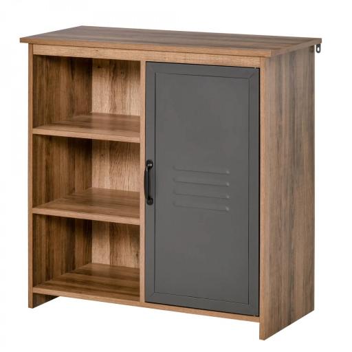 Aparador con Puerta de Metal Mueble Auxiliar con 3 Estantes Abiertos y Armario con Puerta y Balda Ajustable para Salón Cocina 80x35x82 cm Madera Natural [8]