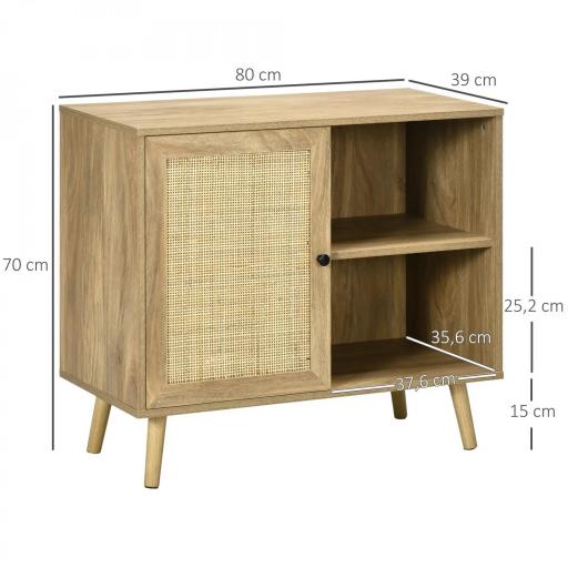 Aparador Mueble Auxiliar de Cocina con Puerta de Ratán y 2 Estantes de Almacenaje para Salón 80x39x70 cm Natural [1]