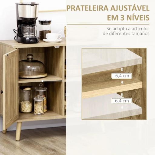 Aparador Mueble Auxiliar de Cocina con Puerta de Ratán y 2 Estantes de Almacenaje para Salón 80x39x70 cm Natural [3]