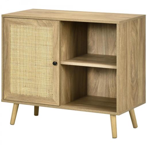 Aparador Mueble Auxiliar de Cocina con Puerta de Ratán y 2 Estantes de Almacenaje para Salón 80x39x70 cm Natural [8]