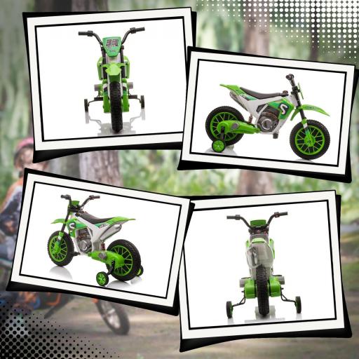 Moto Eléctrica para Niños de +3 Años 12V Moto de Juguete Infantil con 2 Ruedas de Equilibrio Velocidad 3-8 km/h Arranque Suave 106,5x51,5x68 cm Verde [1]