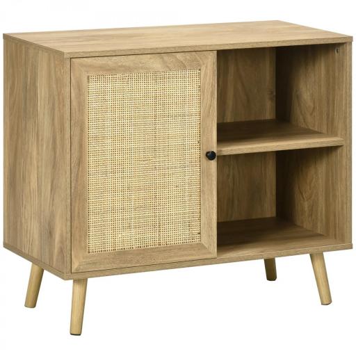 Aparador Mueble Auxiliar de Cocina con Puerta de Ratán y 2 Estantes de Almacenaje para Salón 80x39x70 cm Natural [9]
