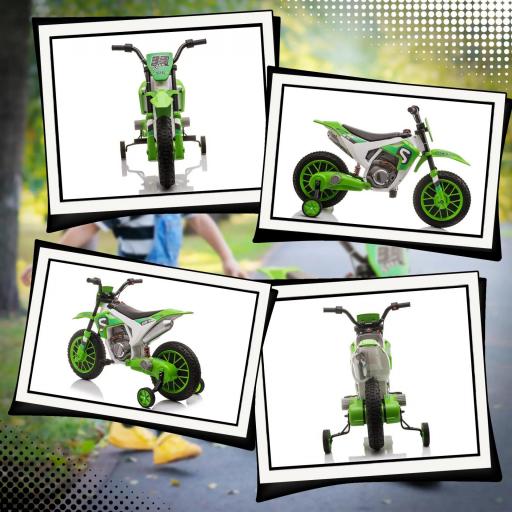 Moto Eléctrica para Niños de +3 Años 12V Moto de Juguete Infantil con 2 Ruedas de Equilibrio Velocidad 3-8 km/h Arranque Suave 106,5x51,5x68 cm Verde [7]