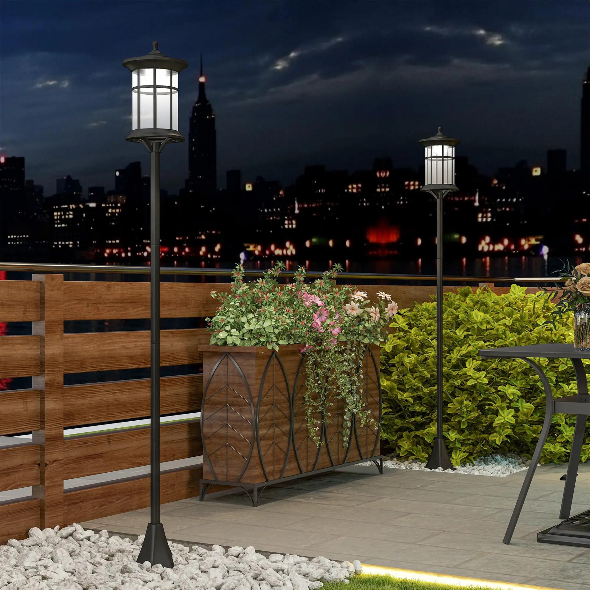 2 Luces Solares Exterior con Panel Solar Encendido Automático y Marco de Acero Inoxidable Impermeable IP44 Negro