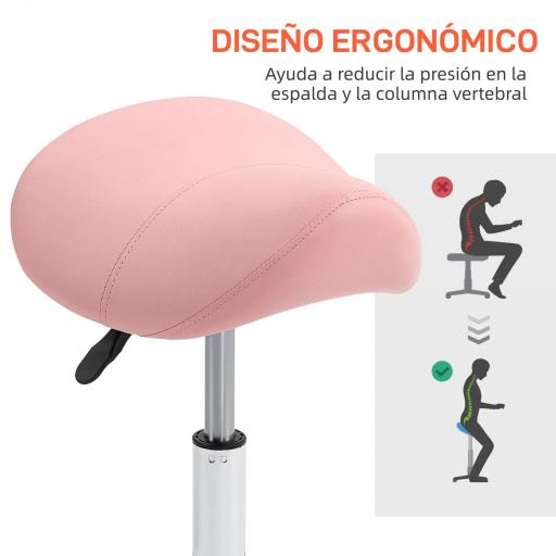Taburete con Ruedas Taburete Giratoria con Altura Ajustable Taburete Cosmética Dentista Peluqueria 52x53x49-61 cm Rosa [9]
