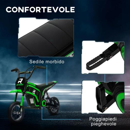 Moto Eléctrica para Niños con Acelerador Manual, 2 Velocidades 8-16 km/h, Edad 8-12 Años, Verde [1]