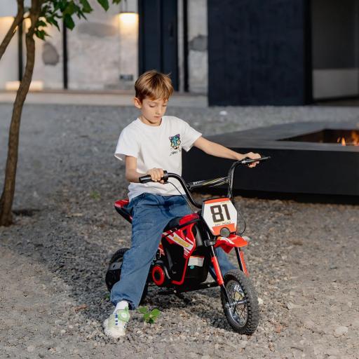 Moto Eléctrica para Niños 24V con Motor 250W Velocidad de 6-16km/h Ruedas de 12'' para Niños de 8-12 Años Rojo