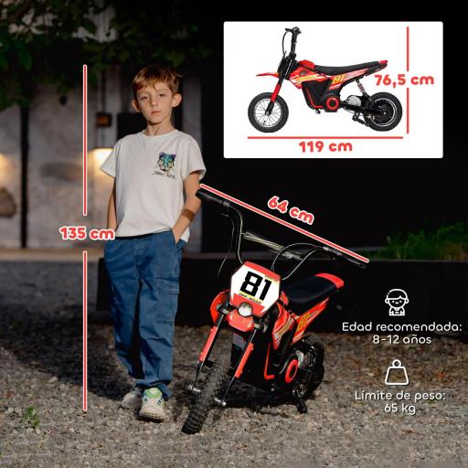 Moto Eléctrica para Niños 24V con Motor 250W Velocidad de 6-16km/h Ruedas de 12'' para Niños de 8-12 Años Rojo [4]