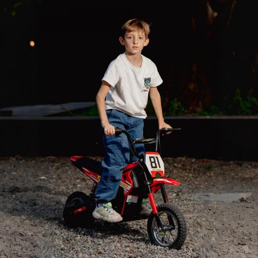Moto Eléctrica para Niños 24V con Motor 250W Velocidad de 6-16km/h Ruedas de 12'' para Niños de 8-12 Años Rojo [6]