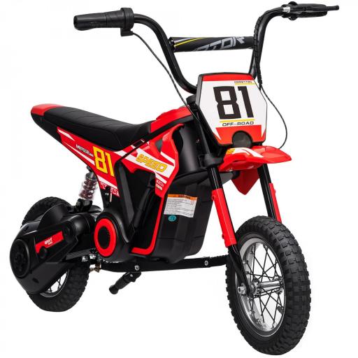 Moto Eléctrica para Niños 24V con Motor 250W Velocidad de 6-16km/h Ruedas de 12'' para Niños de 8-12 Años Rojo [3]