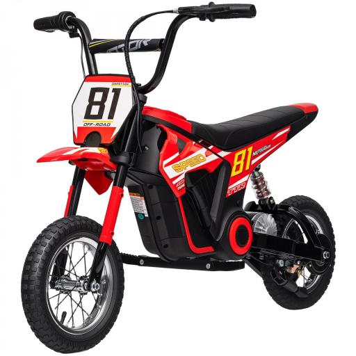 Moto Eléctrica para Niños 24V con Motor 250W Velocidad de 6-16km/h Ruedas de 12'' para Niños de 8-12 Años Rojo [2]