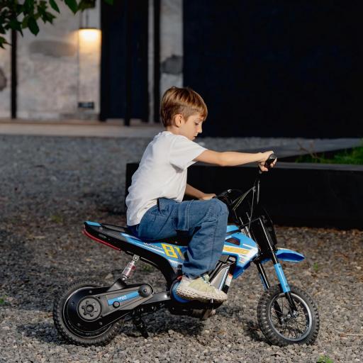 Moto Eléctrica para Niños 24V con Motor 250W Velocidad de 6-16km/h Ruedas de 12'' para Niños de 8-12 Años Azul [3]