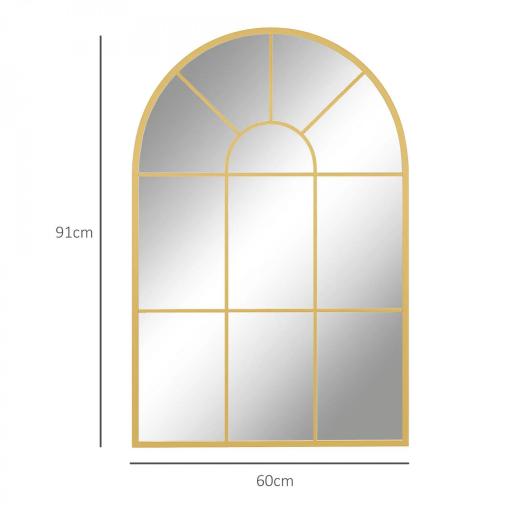 Espejo Decorativo de Pared 60x91cm Espejo de Ventana de Metal para Salón Dormitorio Entrada Estilo Moderno Dorado [1]