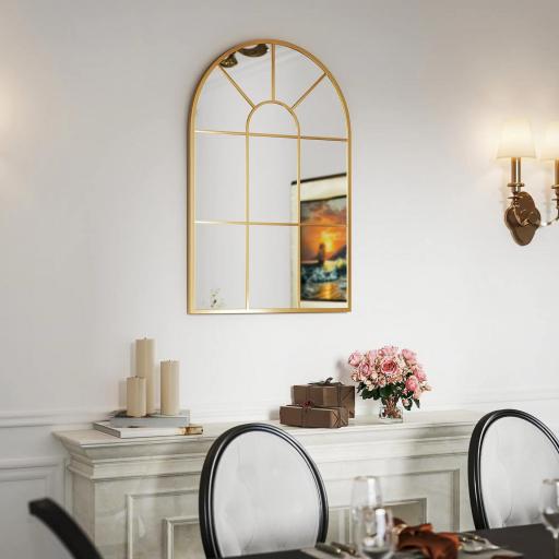 Espejo Decorativo de Pared 60x91cm Espejo de Ventana de Metal para Salón Dormitorio Entrada Estilo Moderno Dorado [3]