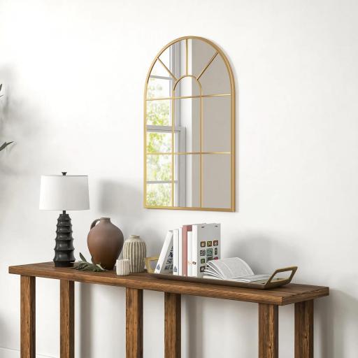 Espejo Decorativo de Pared 60x91cm Espejo de Ventana de Metal para Salón Dormitorio Entrada Estilo Moderno Dorado [6]