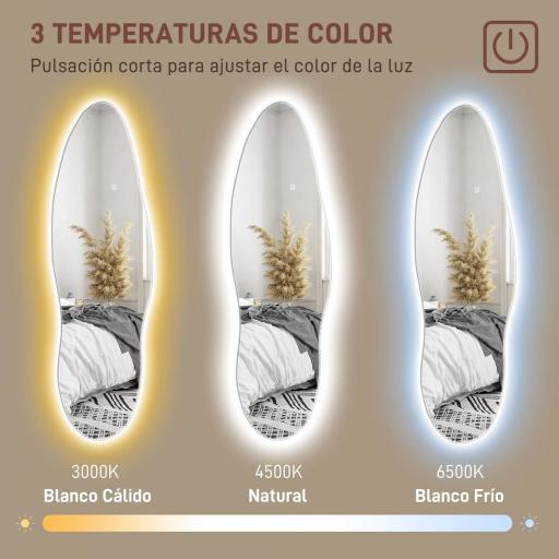 Espejo de Pared de Cuerpo Entero con Luces LED 120x40 cm con Iluminación de 3 Colores Función de Memoria Transparente [6]
