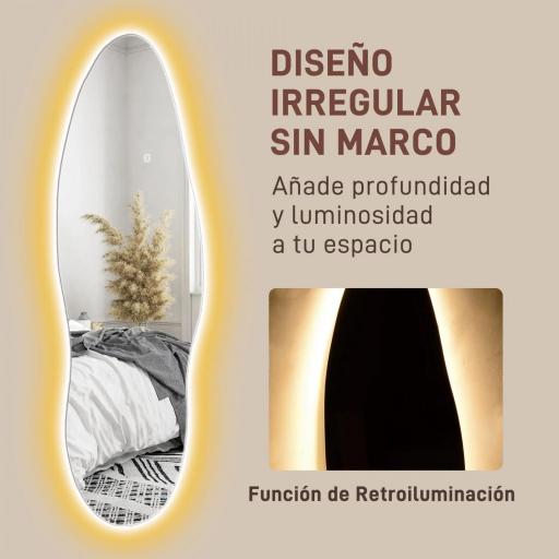 Espejo de Pared de Cuerpo Entero con Luces LED 120x40 cm con Iluminación de 3 Colores Función de Memoria Transparente [4]