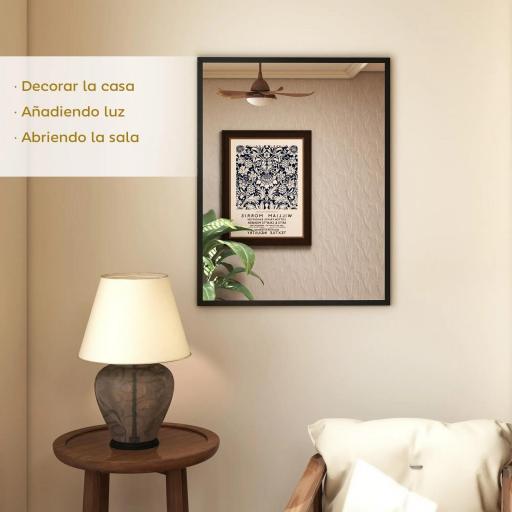 Espejo de Baño 70x90 cm Espejo de Pared Decorativo para Salón Entrada Pasillo Horizontal o Vertical Negro [4]
