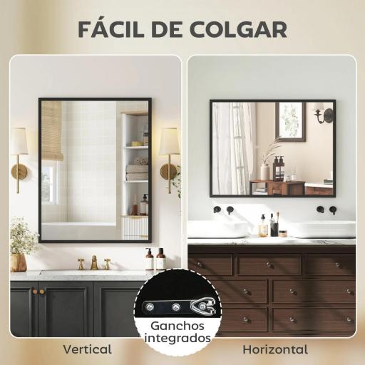 Espejo de Baño 70x90 cm Espejo de Pared Decorativo para Salón Entrada Pasillo Horizontal o Vertical Negro [2]