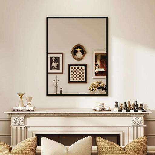 Espejo de Baño 70x90 cm Espejo de Pared Decorativo para Salón Entrada Pasillo Horizontal o Vertical Negro [6]