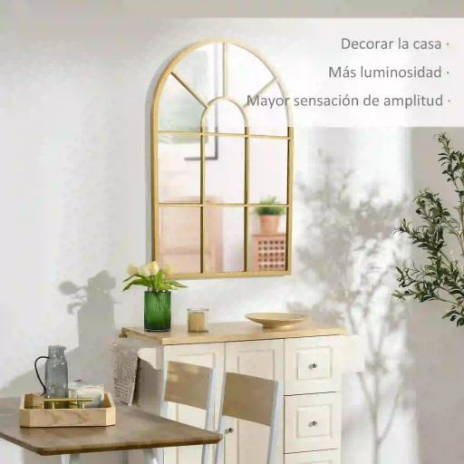 Espejo Decorativo de Pared 50x70cm Espejo de Ventana de Metal para Salón Dormitorio Entrada Estilo Moderno Dorado [2]
