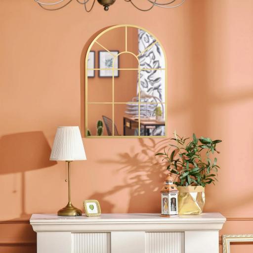 Espejo Decorativo de Pared 50x70cm Espejo de Ventana de Metal para Salón Dormitorio Entrada Estilo Moderno Dorado [5]