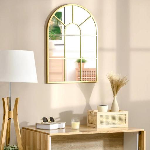 Espejo Decorativo de Pared 50x70cm Espejo de Ventana de Metal para Salón Dormitorio Entrada Estilo Moderno Dorado [3]