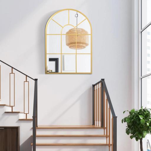 Espejo Decorativo de Pared 50x70cm Espejo de Ventana de Metal para Salón Dormitorio Entrada Estilo Moderno Dorado [4]