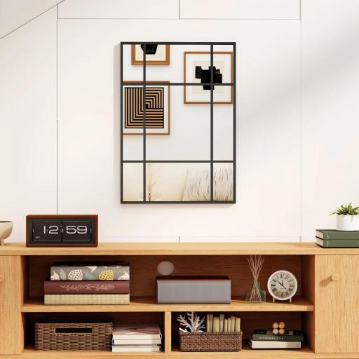 Espejo Rectangular de Pared Espejo de Ventana 70x50 cm con Marco de Metal Espejo Decorativo para Salón Dormitorio Negro