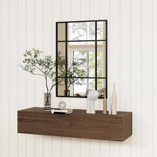 Espejo Rectangular de Pared Espejo de Ventana 70x50 cm con Marco de Metal Espejo Decorativo para Salón Dormitorio Negro [6]