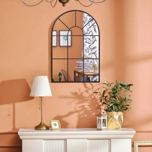Espejo Decorativo de Pared 60x91cm Espejo de Ventana de Metal para Salón Dormitorio Entrada Estilo Moderno Negro [5]