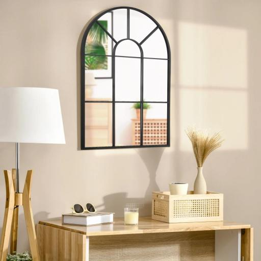 Espejo Decorativo de Pared 60x91cm Espejo de Ventana de Metal para Salón Dormitorio Entrada Estilo Moderno Negro [4]
