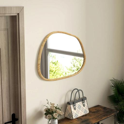 Espejo de Pared Decorativo 70x50 cm con Forma Irregular y Marco de Madera Horizontal o Vertical Natural [4]
