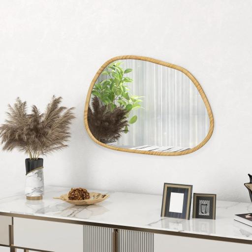 Espejo de Pared Decorativo 70x50 cm con Forma Irregular y Marco de Madera Horizontal o Vertical Natural [6]