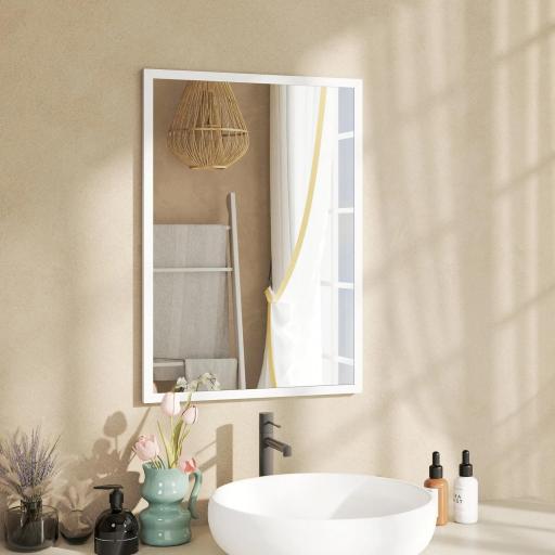 Espejo Rectangular de Baño 50x70 cm Espejo de Pared Decorativo para Salón Entrada Pasillo Horizontal o Vertical Blanco