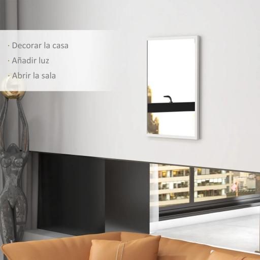 Espejo Rectangular de Baño 50x70 cm Espejo de Pared Decorativo para Salón Entrada Pasillo Horizontal o Vertical Blanco [2]