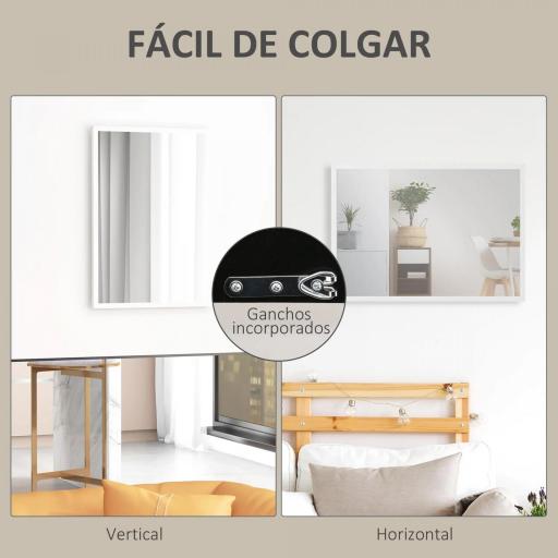 Espejo Rectangular de Baño 50x70 cm Espejo de Pared Decorativo para Salón Entrada Pasillo Horizontal o Vertical Blanco [3]