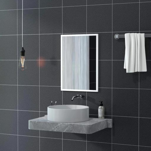Espejo Rectangular de Baño 50x70 cm Espejo de Pared Decorativo para Salón Entrada Pasillo Horizontal o Vertical Blanco [5]