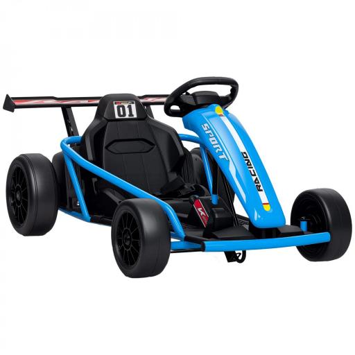 Kart eléctrico 24V para conducir y derrapar, ruedas de nylon, cinturón de seguridad, claxon, música para 8-12 años Azul [4]