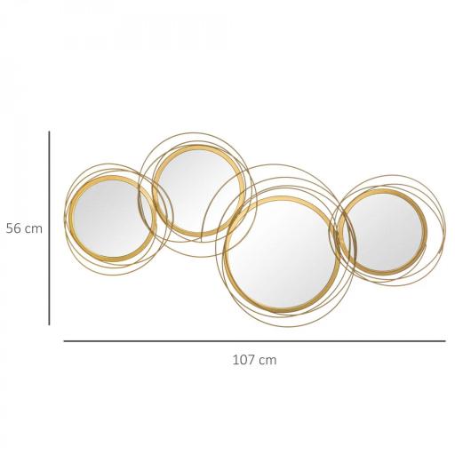 Decoración de Pared de Metal 3D de Espejos Redondos Adorno Metálico para Salón Dormitorio Comedor 107x56cm Dorado [1]