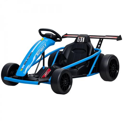 Kart eléctrico 24V para conducir y derrapar, ruedas de nylon, cinturón de seguridad, claxon, música para 8-12 años Azul [5]