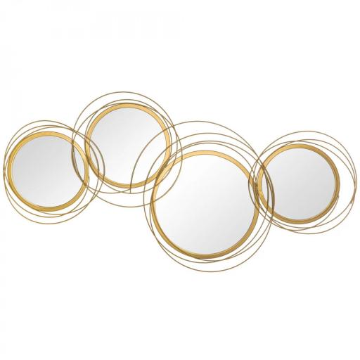 Decoración de Pared de Metal 3D de Espejos Redondos Adorno Metálico para Salón Dormitorio Comedor 107x56cm Dorado [9]
