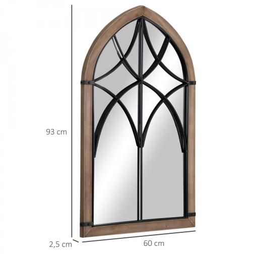 Espejo Decorativo de Pared de Madera 93x60 cm Espejo de Ventana con 2 Ganchos Estilo Vintage para Salón Dormitorio Comedor Entrada Marrón [1]
