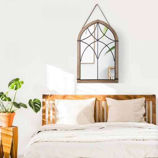 Espejo Decorativo de Pared de Madera 93x60 cm Espejo de Ventana con 2 Ganchos Estilo Vintage para Salón Dormitorio Comedor Entrada Marrón [3]