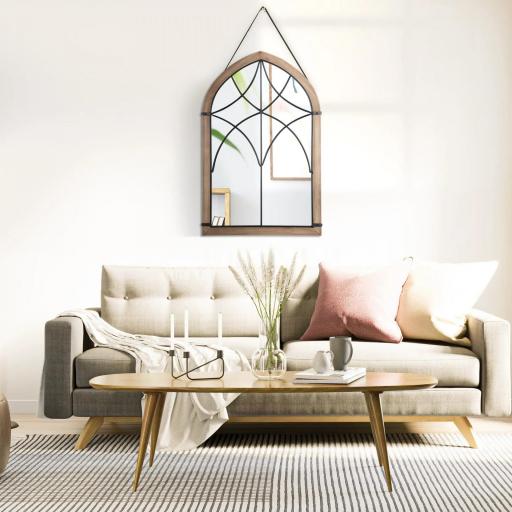 Espejo Decorativo de Pared de Madera 93x60 cm Espejo de Ventana con 2 Ganchos Estilo Vintage para Salón Dormitorio Comedor Entrada Marrón [4]