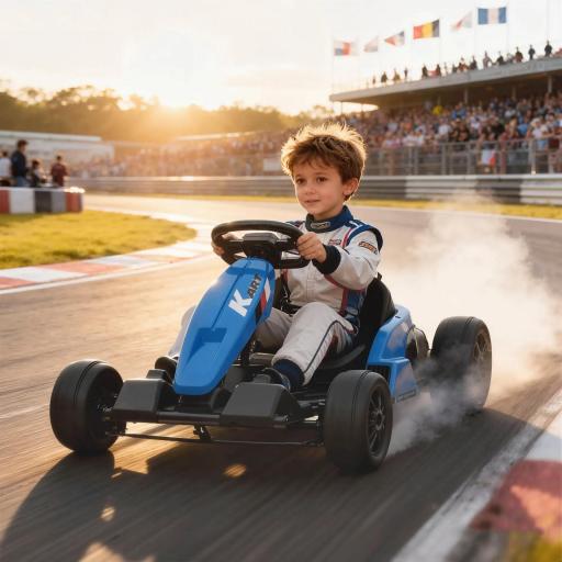  Go-Kart Eléctrico 24V, modo drift, asiento ajustable, arnés de 5 puntos, función de música, claxon, 6-12 años Azul